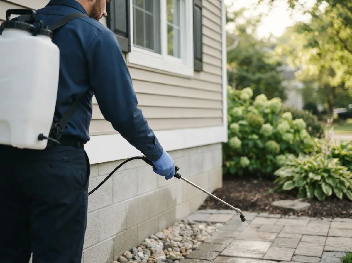 Pest control technician inspecting a home in Kingston, MI
